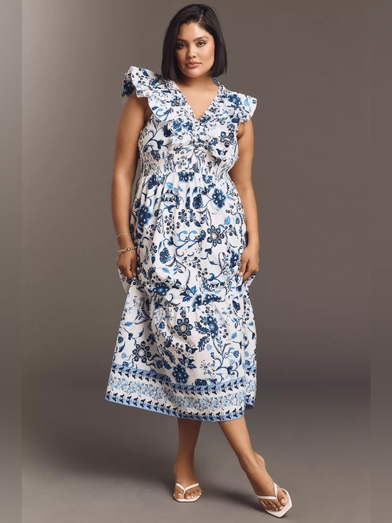 Adrianna Papell Dresses & Skirts - Adrianna Papell Blue and White Floral Ruffle Maxi Dress